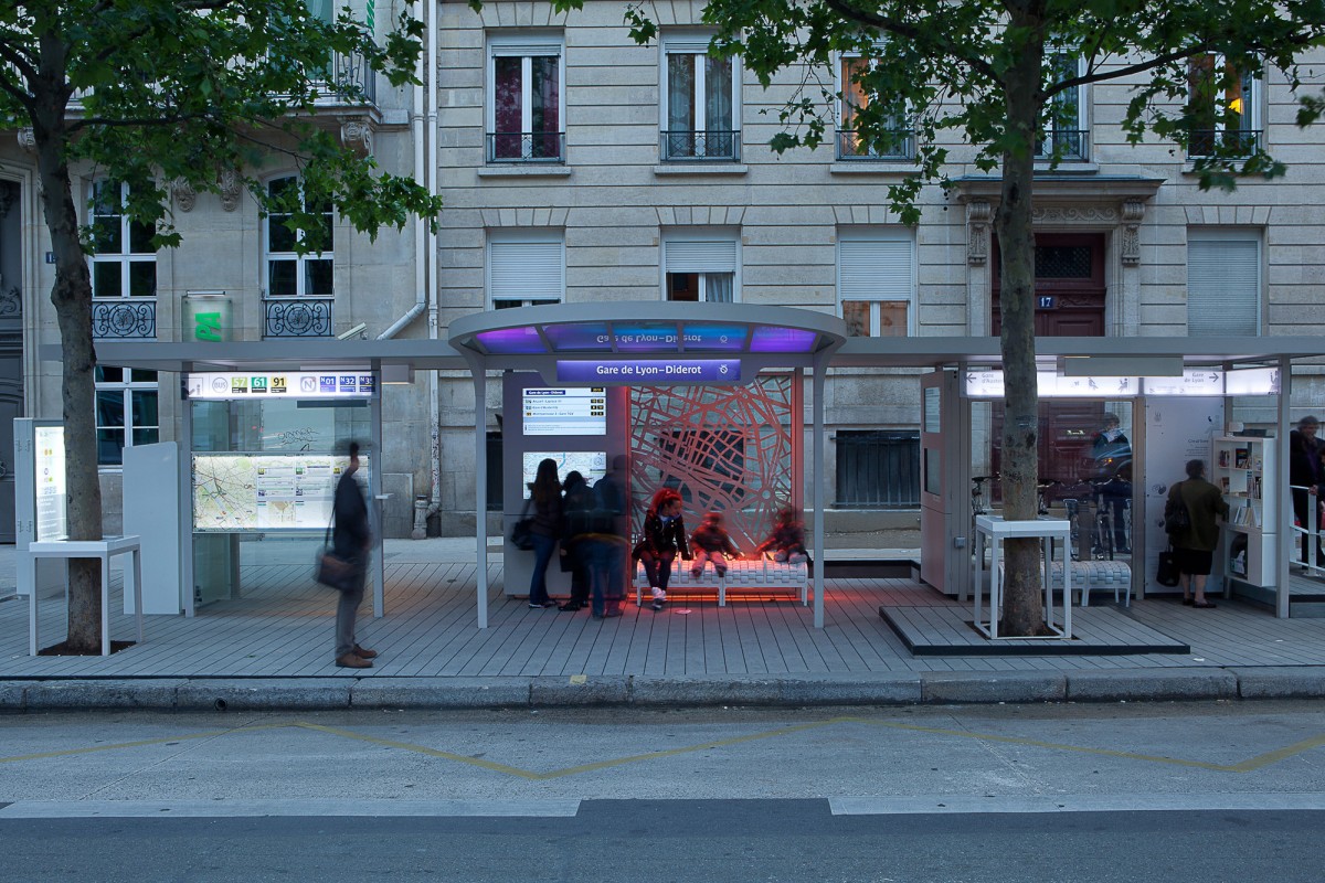 Day view OSMOSE bus stop, Paris - Photograph by Y.Monel